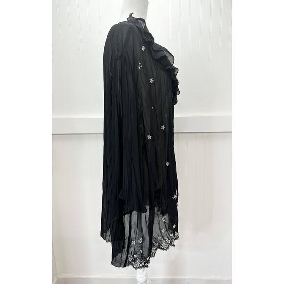 Maggie Barnes Semi Sheer Blouse 2X Button Up Black Floral Ruffle Collar *Flaw - Picture 4 of 11